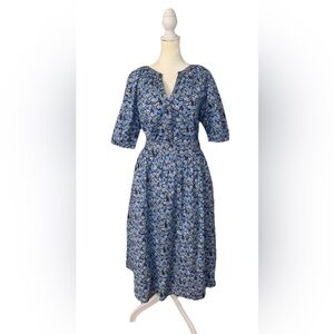 Vineyard Vines Preppy Navy Floral Midi Skirt Button Down Puff Sleeve Top Set NWT